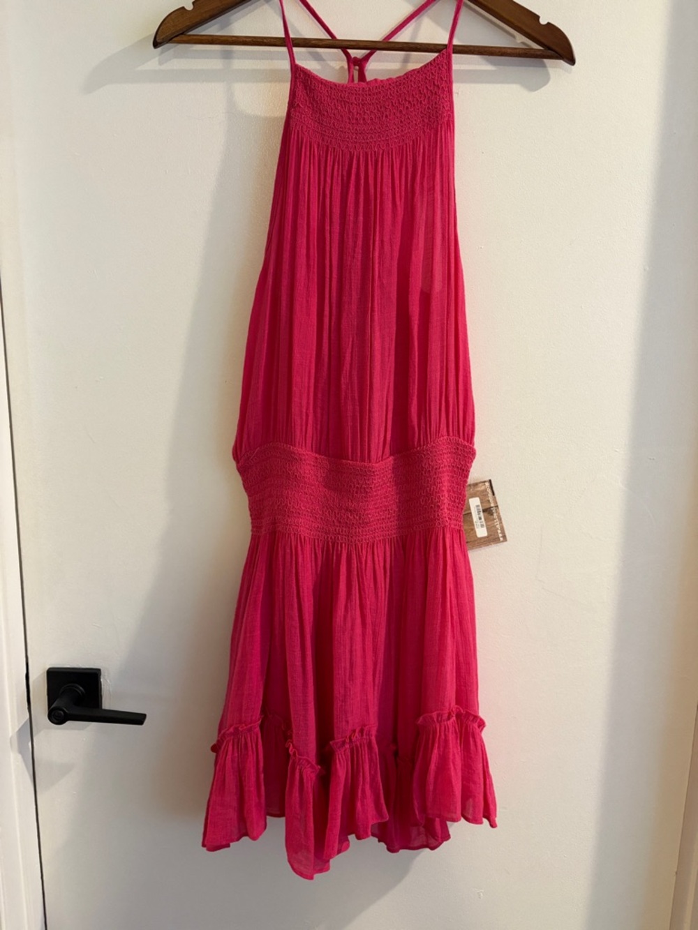 Alice Simon Hot Pink Smocked Waist mini dress halter neck NWT size medium